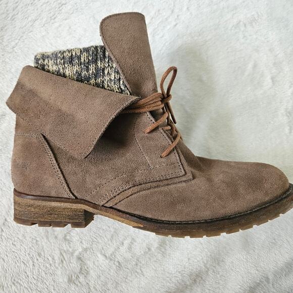 MAX Suede Lace-up Boots with Cozy Knit Material around Ankles Size 37 Winter - Picture 4 of 9